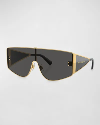 Dolce & Gabbana Sharp Rectangular Shield Sunglasses, 144mm In Gold/gray Solid