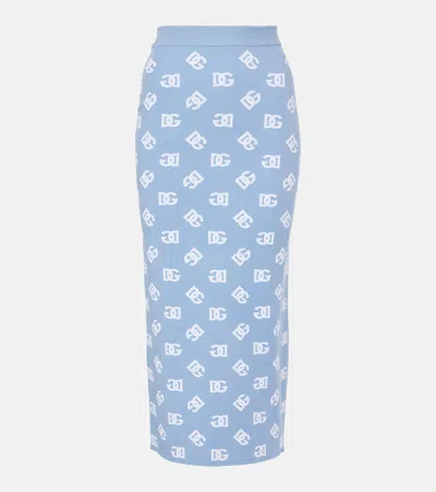 Dolce & Gabbana Light Blue Jacquard Logo Pencil Skirt
