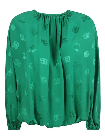 Dolce & Gabbana Logo Monogram Blouse In Deep Green
