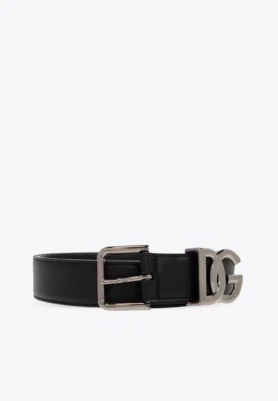 Dolce & Gabbana Logo Monogram Leather Belt In Black