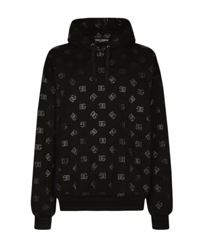 Dolce & Gabbana Jersey Hoodie With Dg Print In Multicolor