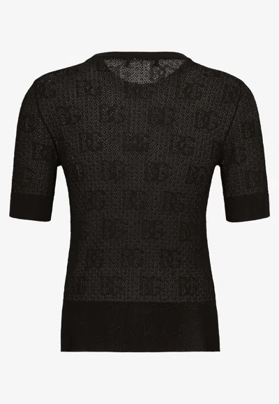 Dolce & Gabbana Monogram-jacquard Round-neck Top In Black