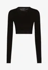 Dolce & Gabbana Cropped Round-neck Silk Pullover In Black