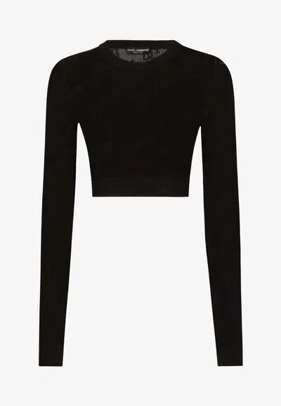 Dolce & Gabbana Cropped Round-neck Silk Pullover In Black