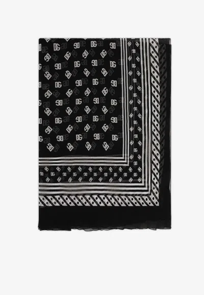 Dolce & Gabbana Logo Monogram Silk Scarf In Black