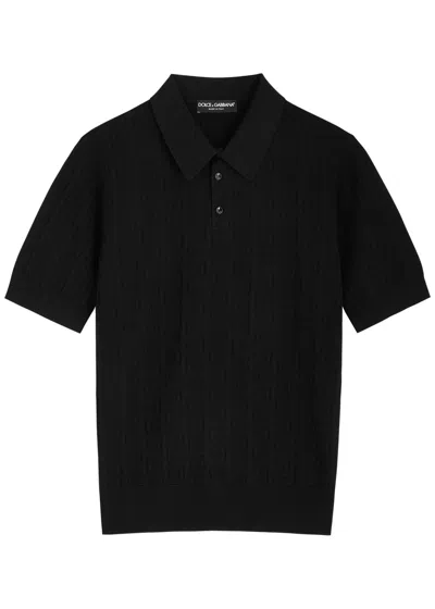 Dolce & Gabbana Logo-monogrammed Silk-knit Polo Shirt In Black