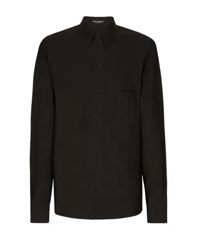 Dolce & Gabbana Logo-motif Cotton-blend Shirt In Black