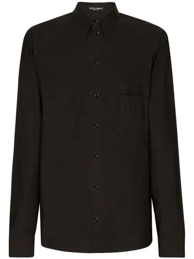 Dolce & Gabbana Logo-motif Cotton-blend Shirt In Schwarz