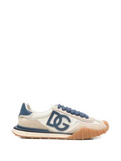 Dolce & Gabbana Dg Athletic Blue Low Top Sneakers With Logo Patch On The Tongue And Maxi Logo On The Side In Suede A