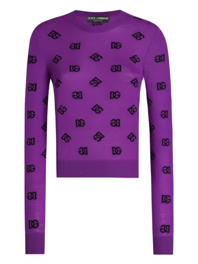Dolce & Gabbana Logo-motif Sweater In Purple