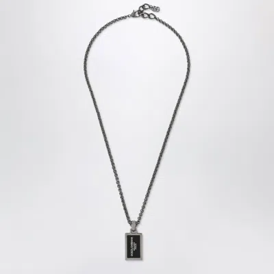 Dolce & Gabbana Logo Necklace In Brass With Ruthenium Finish In Black