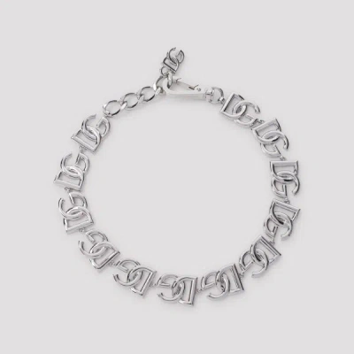 Dolce & Gabbana Silver Logo Necklace In  Argento Palladio