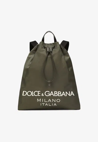 Dolce & Gabbana Logo Nylon Backpack In Green