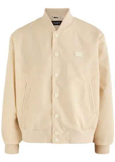Dolce & Gabbana Logo Nylon Bomber Jacket In Off White