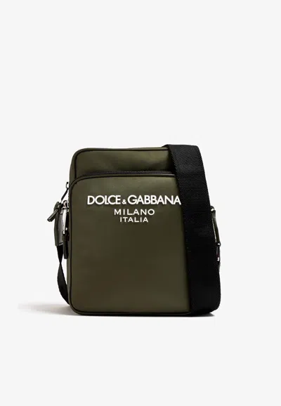Dolce & Gabbana Logo Nylon Messenger Bag In Green
