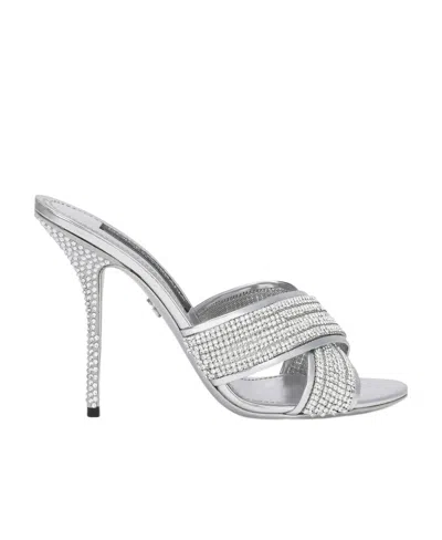 Dolce & Gabbana Keira 90 Leather Sandals - Women's - Leather/fabric In Silver