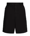 Dolce & Gabbana Cargo Cotton Stretch Bermuda Shorts With Logo Plaque In Black