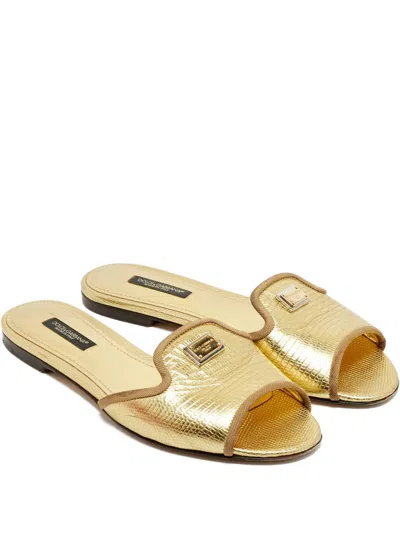 Pre-owned Dolce & Gabbana Logo-paque Sandals In Gold