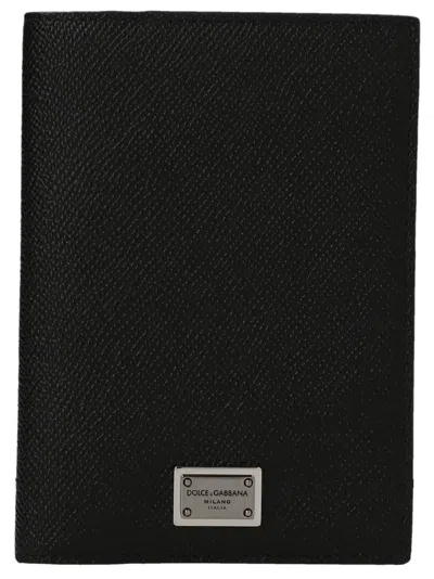 Dolce & Gabbana Logo Plaque Leather Passport Holder In Black