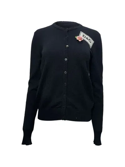 Pre-owned Dolce & Gabbana Logo-patch Cardigan In Black