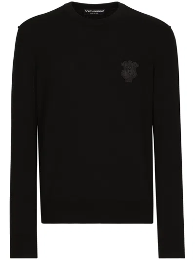Dolce & Gabbana Logo-patch Cashmere Jumper In Black
