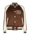 Dolce & Gabbana Technical Satin Jacket With Dg Patch In Brown