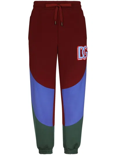 Dolce & Gabbana Logo-patch Colour-block Sweatpants In Red