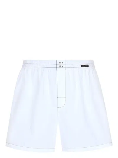 Dolce & Gabbana Logo-patch Cotton Boxers Shorts In White