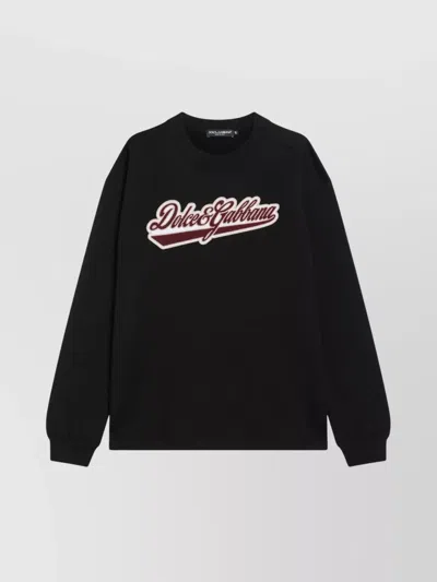 DOLCE & GABBANA LOGO PATCH COTTON CREW NECK SWEATSHIRT