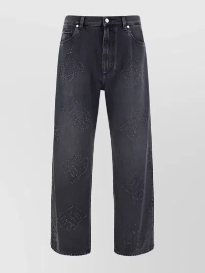 Dolce & Gabbana Logo Patch Cotton Denim Trousers In Black