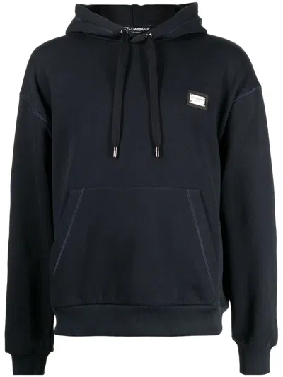 DOLCE & GABBANA LOGO-PATCH COTTON HOODIE