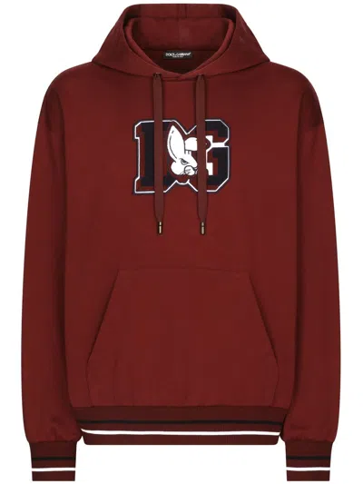 Dolce & Gabbana Jersey Hoodie With Patch In Bordeaux