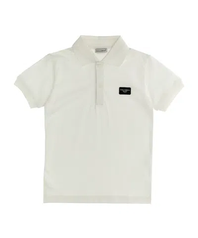Dolce & Gabbana Logo-patch Cotton Polo Shirt In White