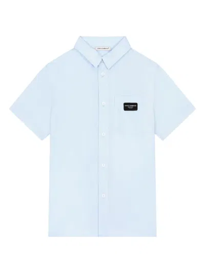 Dolce & Gabbana Kids' Logo-patch Cotton Shirt In Grey