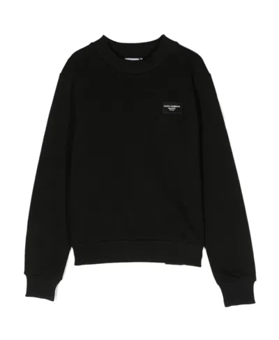 Dolce & Gabbana Kids' Logo-patch Cotton Sweatshirt In Black
