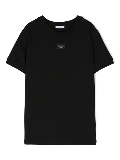 Dolce & Gabbana Kids' Logo-patch Cotton T-shirt In Black