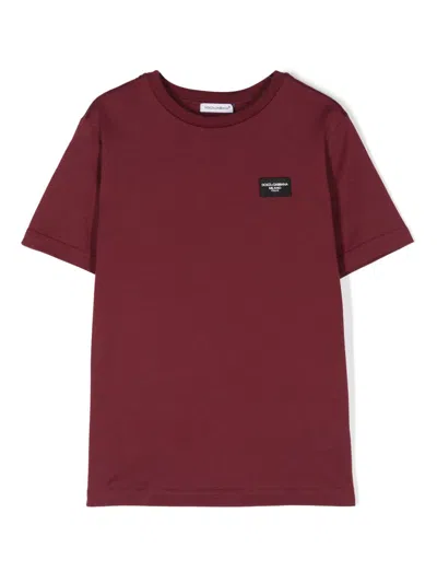 Dolce & Gabbana Kids' Logo-patch Cotton T-shirt In Red