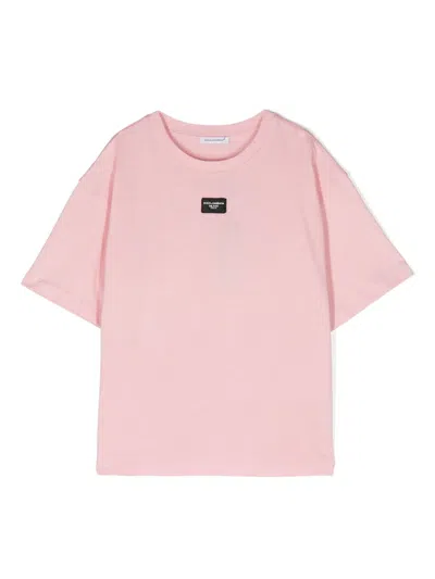 Dolce & Gabbana Kids' T-shirt Mit Logo-patch In Rosa