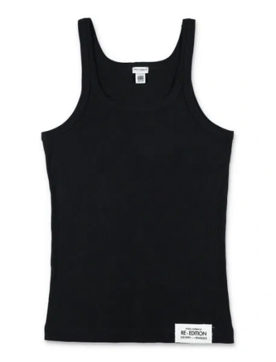 Dolce & Gabbana Logo Patch Cotton Tank Top In Black