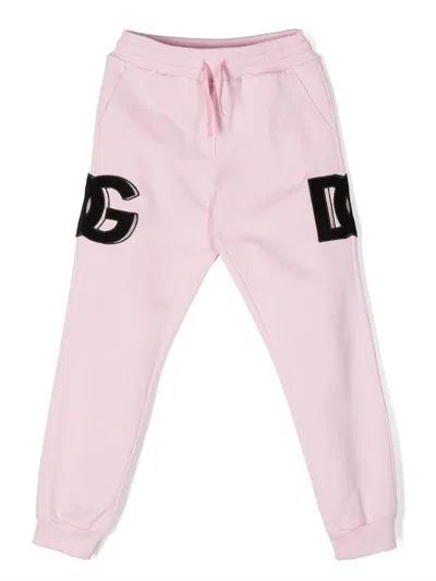 Dolce & Gabbana Kids' Logo-patch Cotton Track Trousers In Pink
