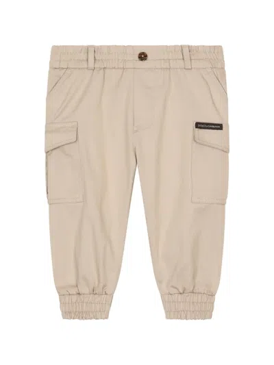 Dolce & Gabbana Babies' Logo-patch Cotton Trousers In Neutrals
