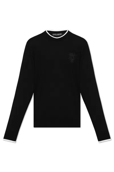 Dolce & Gabbana Logo Patch Crewneck Jumper In Black