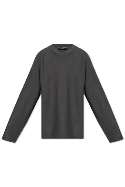 Dolce & Gabbana Logo Patch Crewneck Jumper In Grey