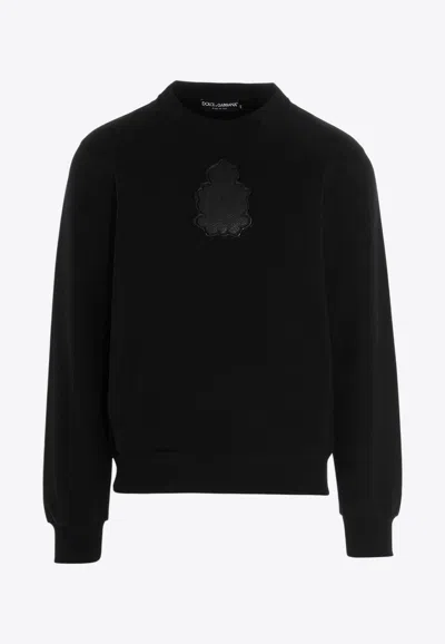 Dolce & Gabbana Logo Patch Crewneck Sweatshirt In Black