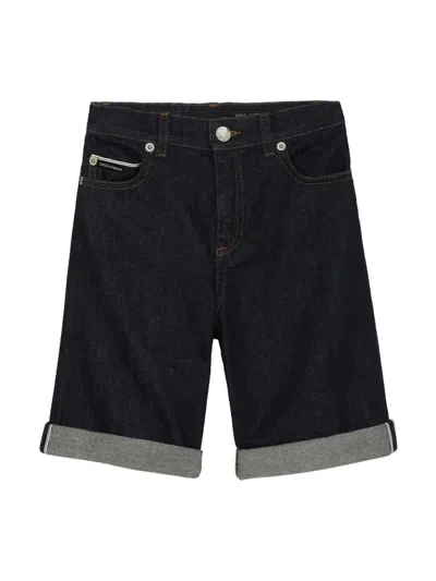 Dolce & Gabbana Kids' Logo-patch Denim Bermuda Shorts In Blue