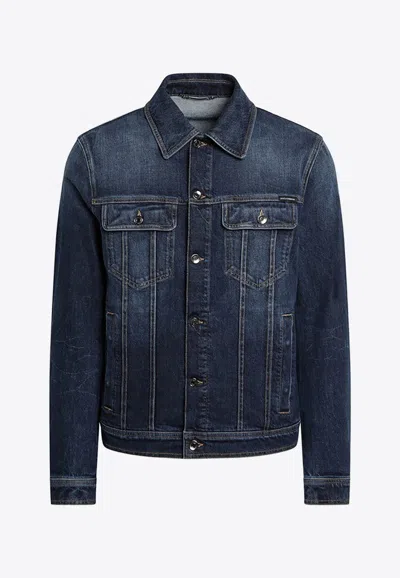 Dolce & Gabbana Logo Patch Denim Jacket In Blue