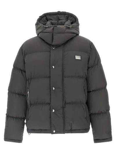 Dolce & Gabbana Logo Patch Down Jacket Puffer Jackets Gray