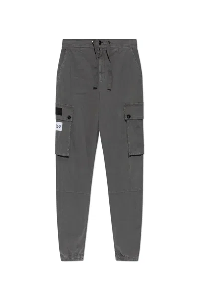 Dolce & Gabbana Logo-patch Cotton Cargo Trousers In Grey