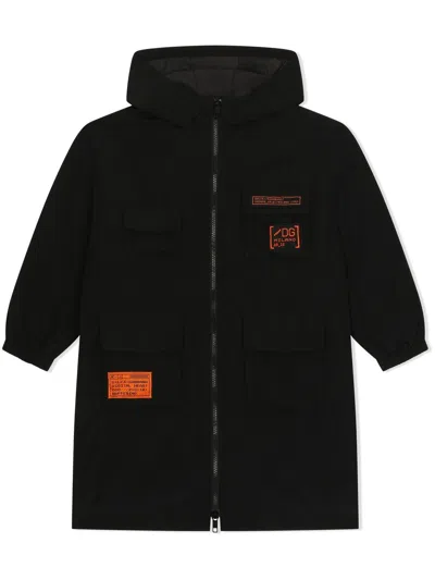 Dolce & Gabbana Kids' Logo-patch Duffle Coat In Black