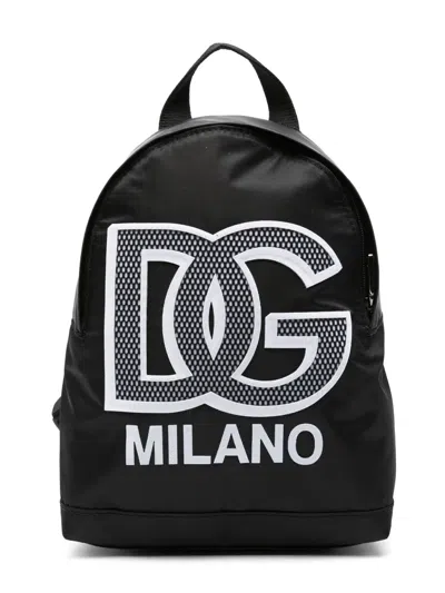 Dolce & Gabbana Kids' Logo-patch Gabardine-weave Backpack In Black